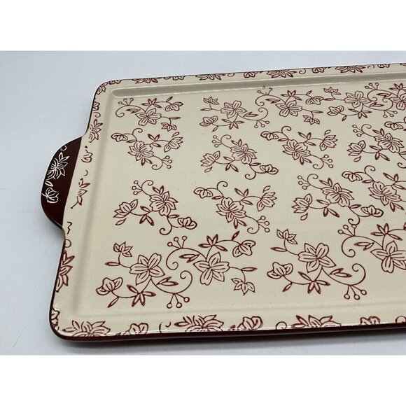 Temp-Tations Cranberry Floral Lace Serving Tray 14 x 9.5 Serveware Cottagecore - Picture 8 of 16